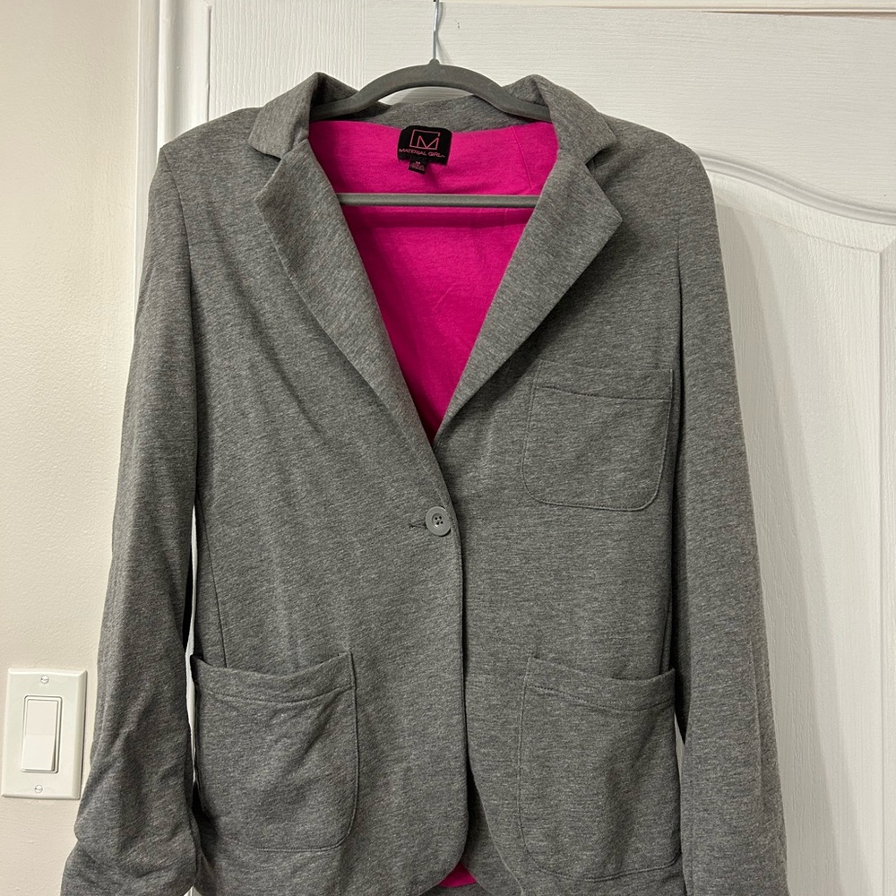 Material Girl Gray Blazer with Pink Lining